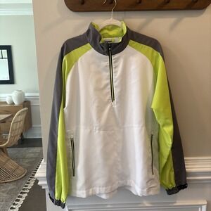 FootJoy Mens Medium White/ Green Golf Windbreaker Pullover UNlined